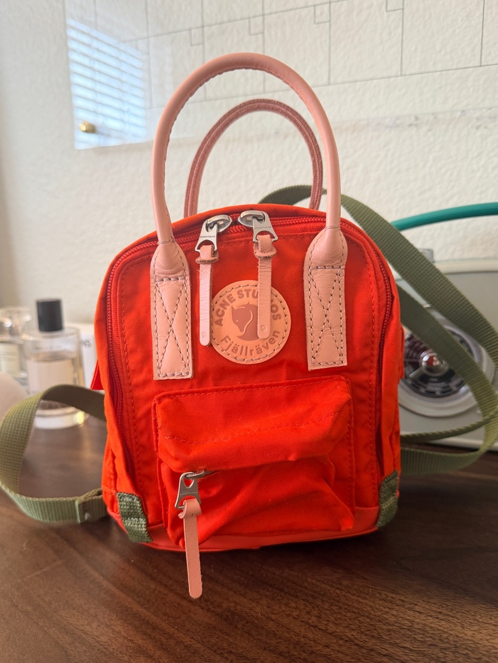 ACNE STUDIOS X Fjallraven Mini Backpack Purse - Red with Pink Handles